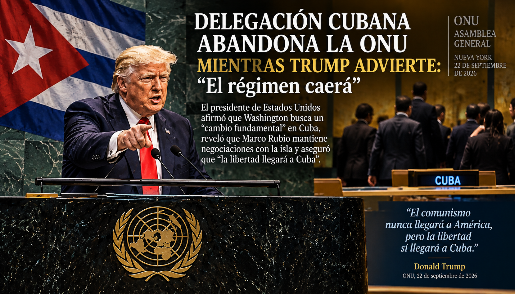 Delegación cubana abandona la ONU mientras Trump advierte: “El régimen caerá”