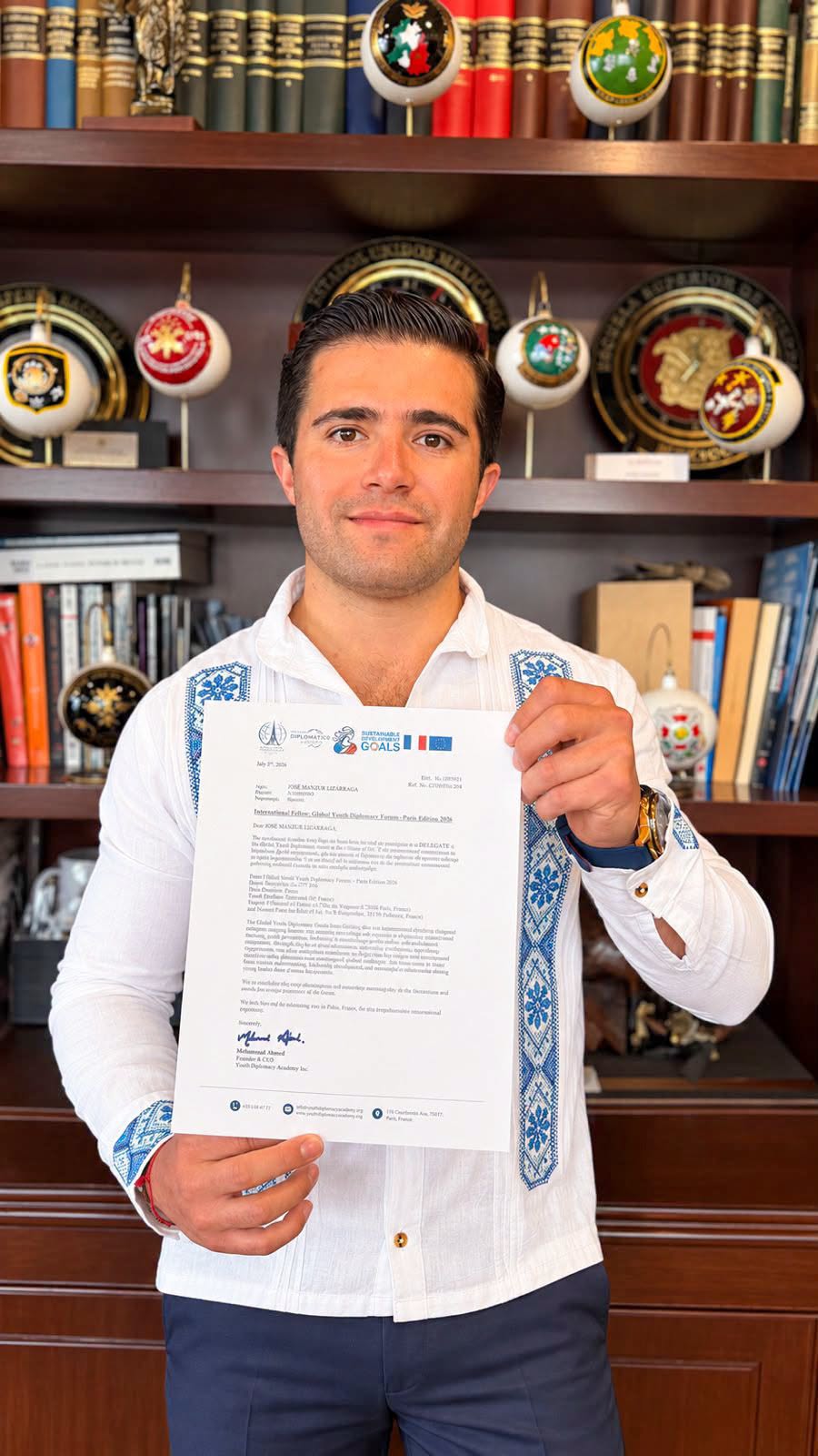 José Manzur Lizárraga participará en foro internacional de diplomacia juvenil en París