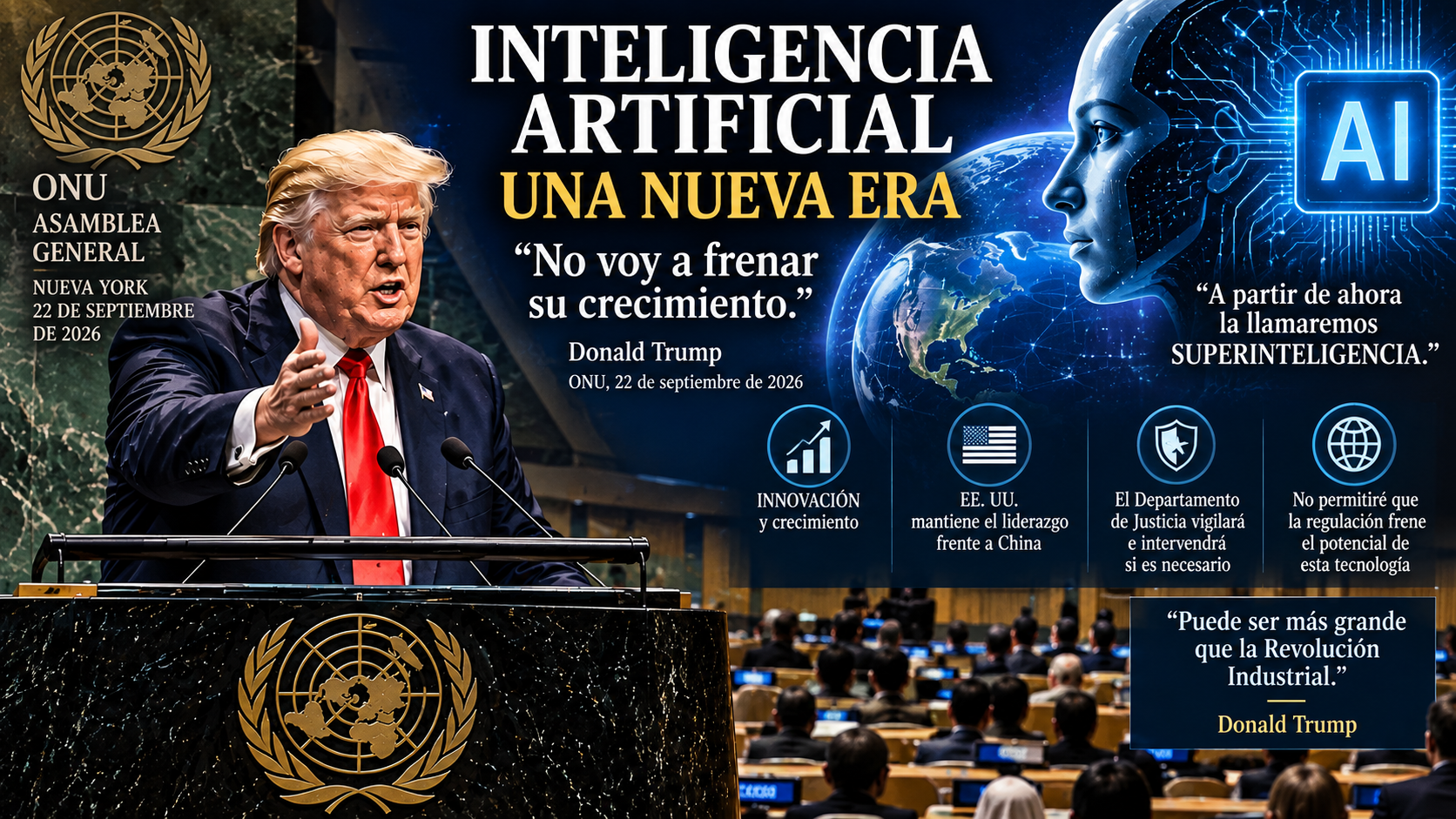 Trump rebautiza la IA como “superinteligencia” y rechaza frenar su desarrollo